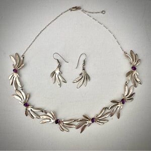 Sterling Silver Necklace & Earring Set with Natural Amethyst Stones